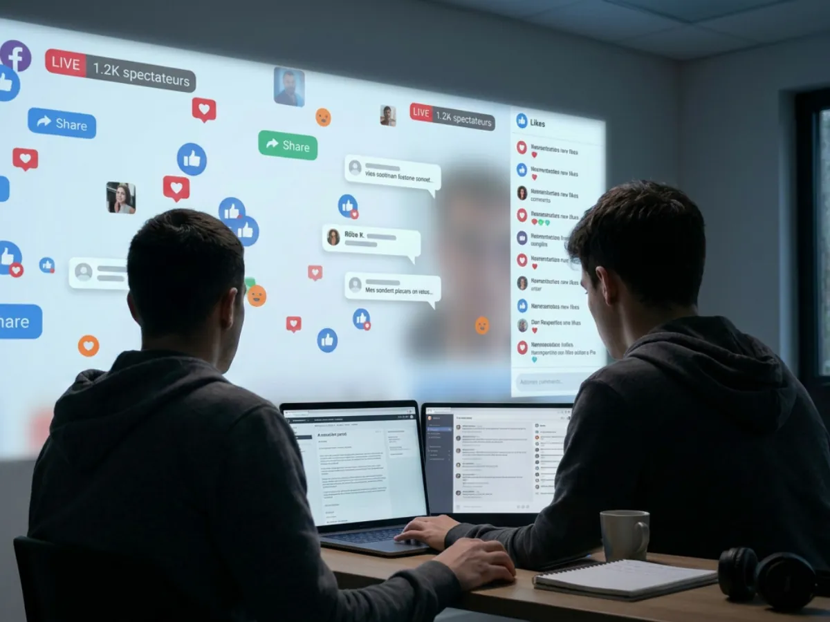 Étudiants analysant les interactions en direct sur les réseaux sociaux