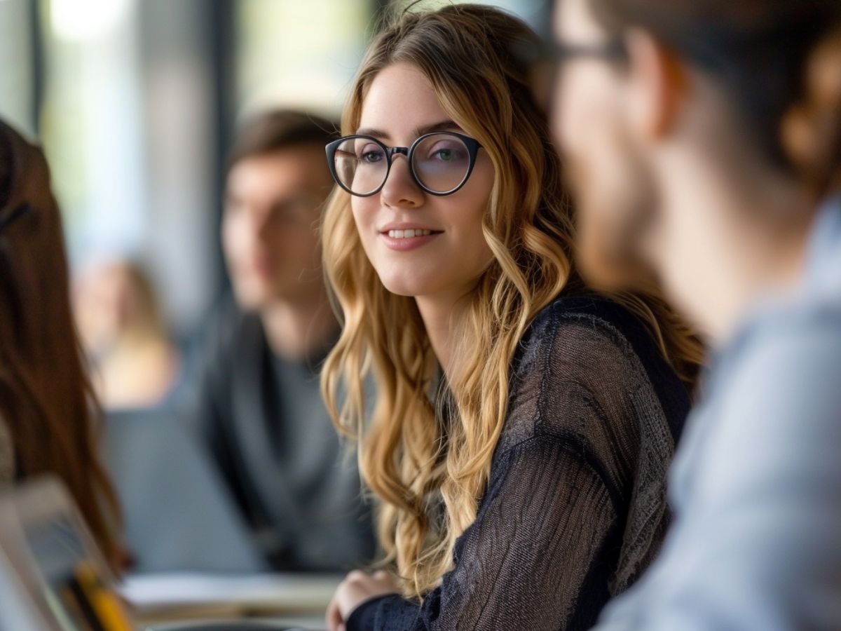 Étudiante concentrée lors d'une mise en situation professionnelle